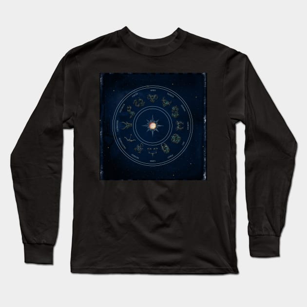 Zodiac sings on blue vintage background Long Sleeve T-Shirt by Nicky2342